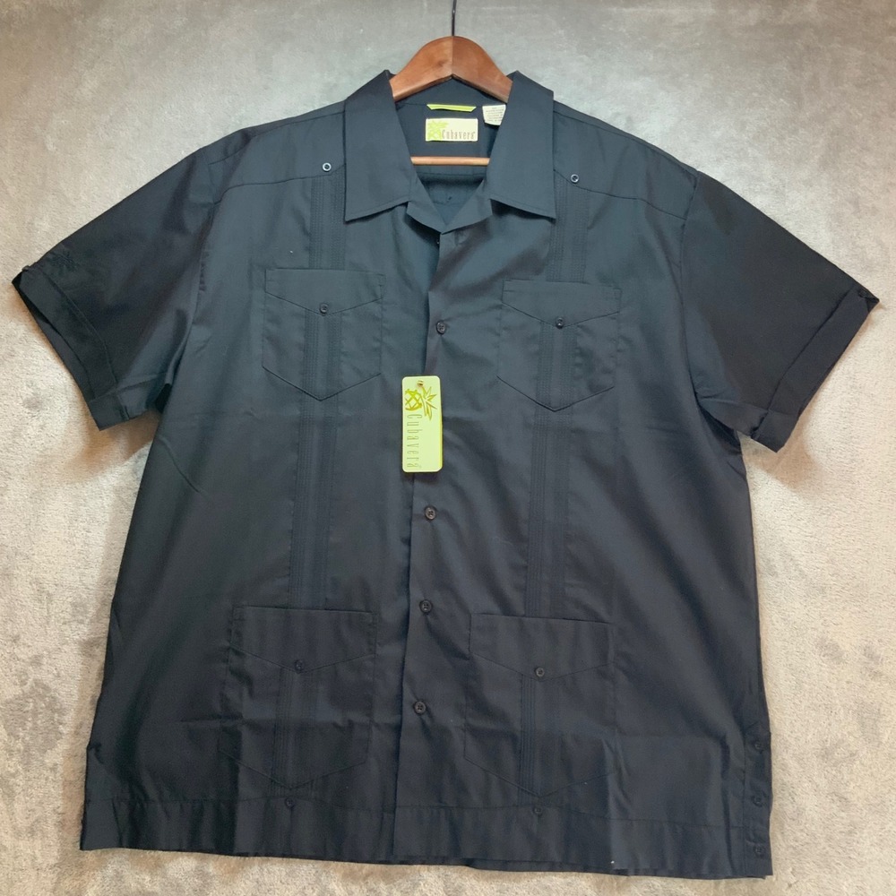 Cubavera Mens Guayabera Shirt XXL Black Short Sleeve Button Down Pleated CM176